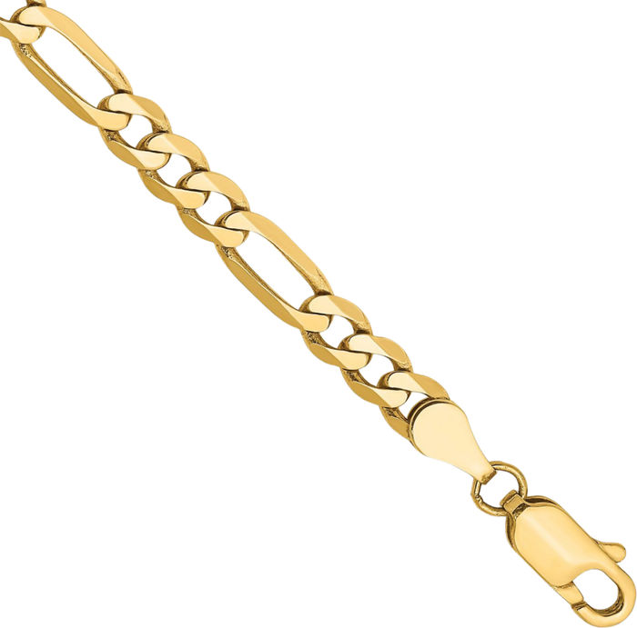 14K Solid Yellow Gold 4.75mm Figaro Link Chain Bracelet