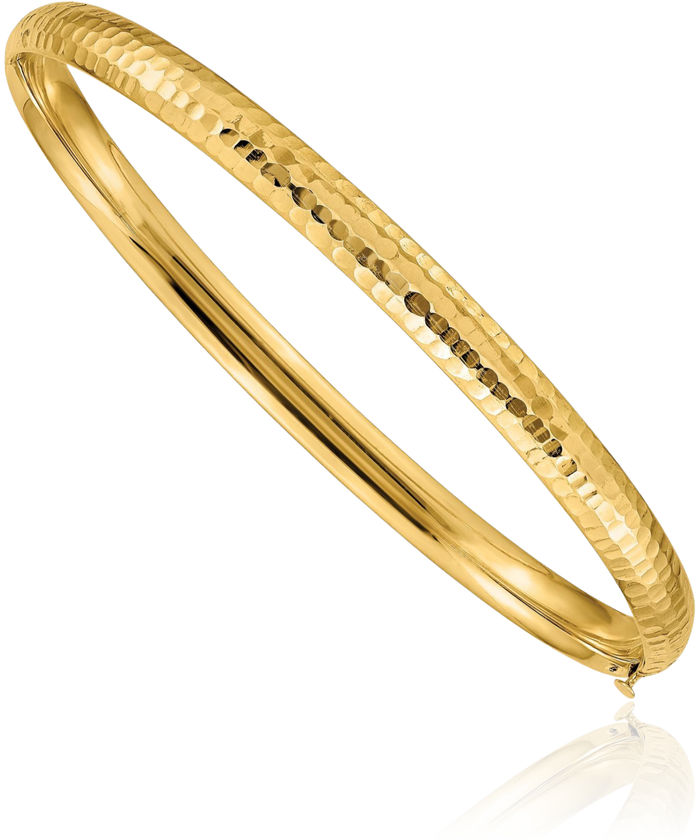 14K Solid Yellow Gold 4.75mm Hammered Bangle Bracelet