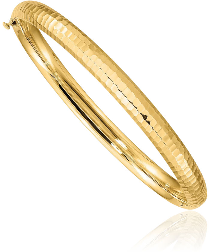 14K Solid Yellow Gold 4.75mm Hammered Bangle Bracelet