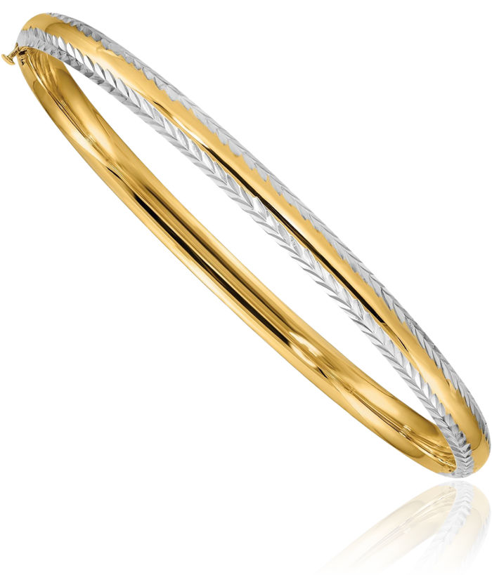 14K Solid Yellow Gold 4.75mm White Bangle Bracelet