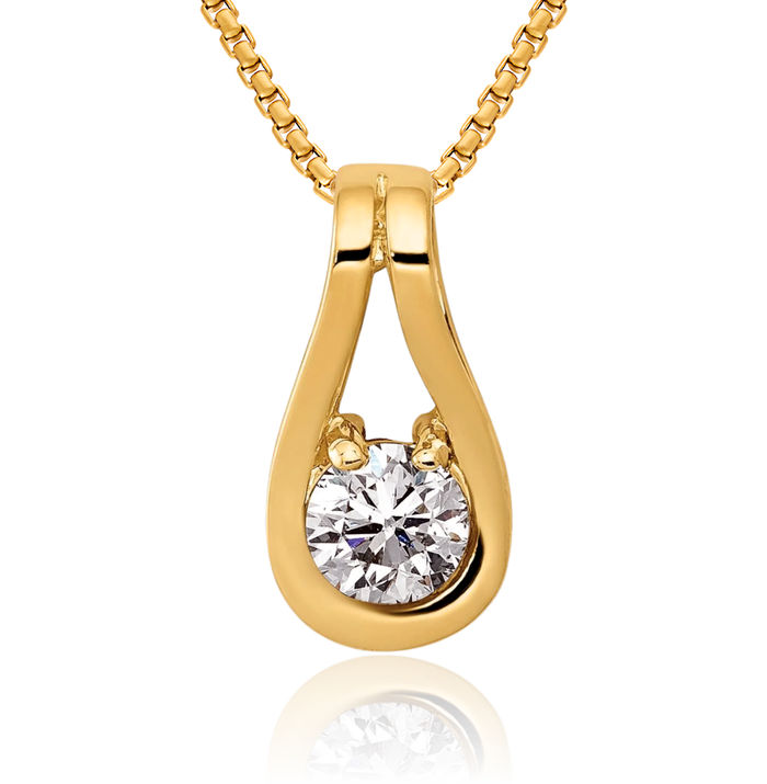 14K Solid Yellow Gold 4.7mm Diamond Teardrop Slide Chain Necklace Pendant Charm