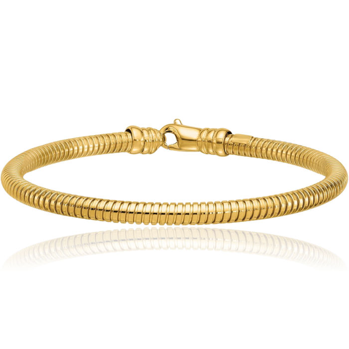 14K Solid Yellow Gold 4.8mm Cubetto Omega Snake Chain Bracelet