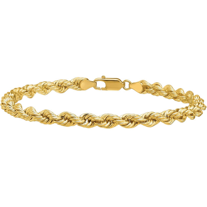 14K Solid Yellow Gold 4.8mm Rope Chain Bracelet