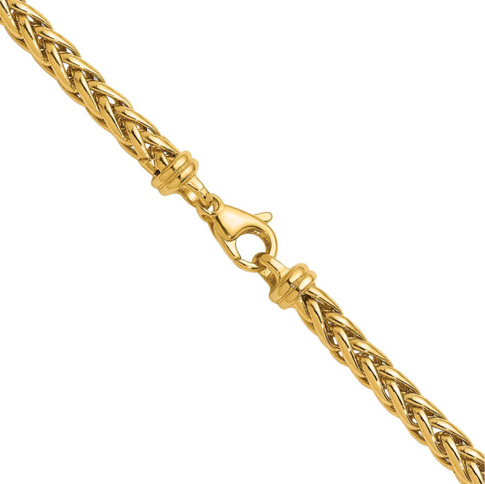 14K Solid Yellow Gold 4.8mm Spiga Wheat Link Chain Necklace