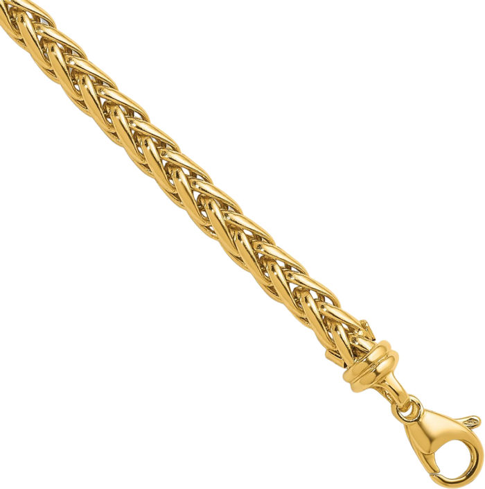 14K Solid Yellow Gold 4.8mm Spiga Wheat Link Chain Necklace