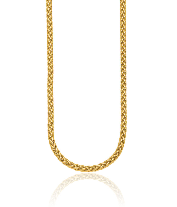 14K Solid Yellow Gold 4.8mm Spiga Wheat Link Chain Necklace