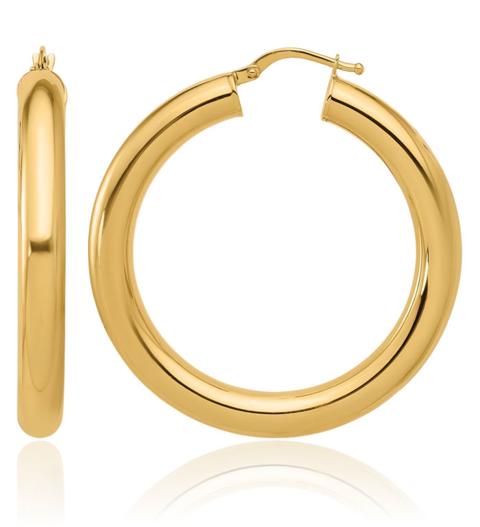 14K Solid Yellow Gold 4.8x40.5mm Round Tube Large Hoop Earrings