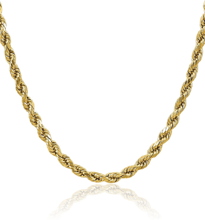 14K Solid Yellow Gold 4.9mm Rope Chain Twisted Link Necklace