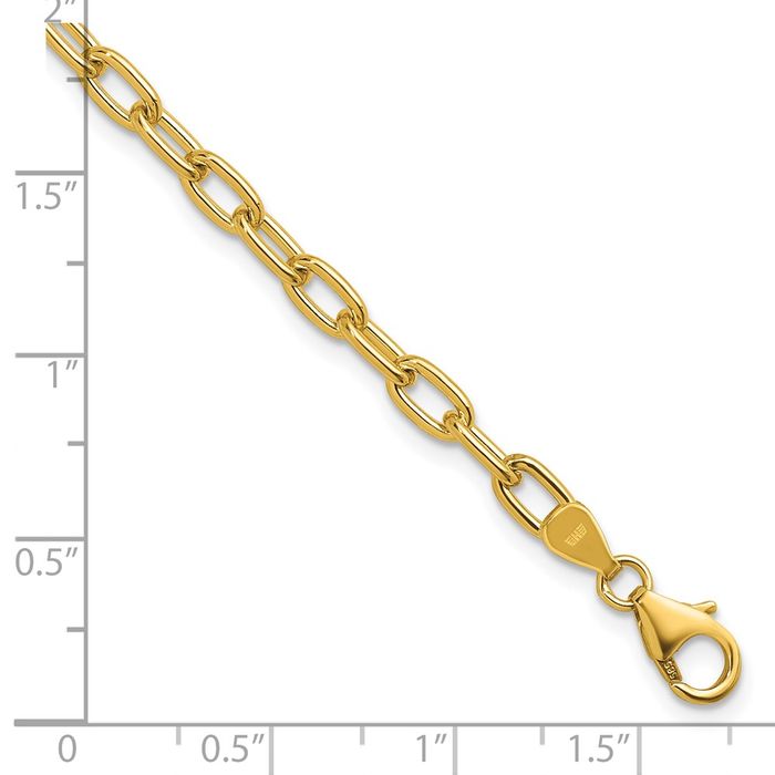 14K Solid Yellow Gold 4.25mm Oval Cable Rolo Link Chain Bracelet