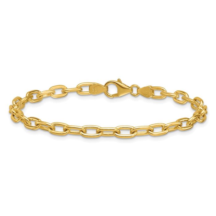 14K Solid Yellow Gold 4.25mm Oval Cable Rolo Link Chain Bracelet