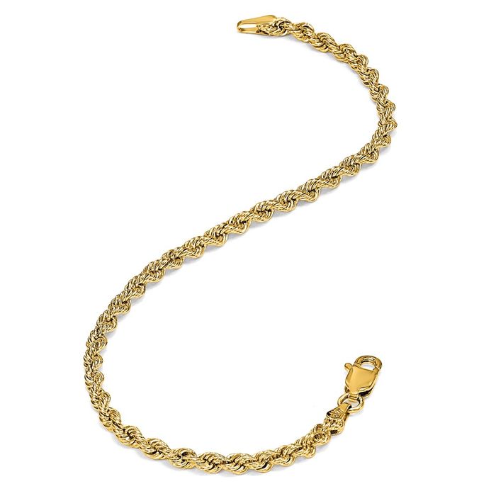 14K Solid Yellow Gold 4.25mm Rope Chain Bracelet