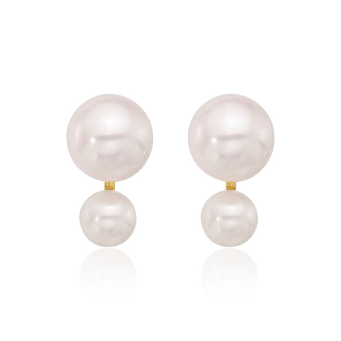 14K Solid Yellow Gold 4mm 6mm White Round Akoya Saltwater Cultured Pearl Stud Earrings