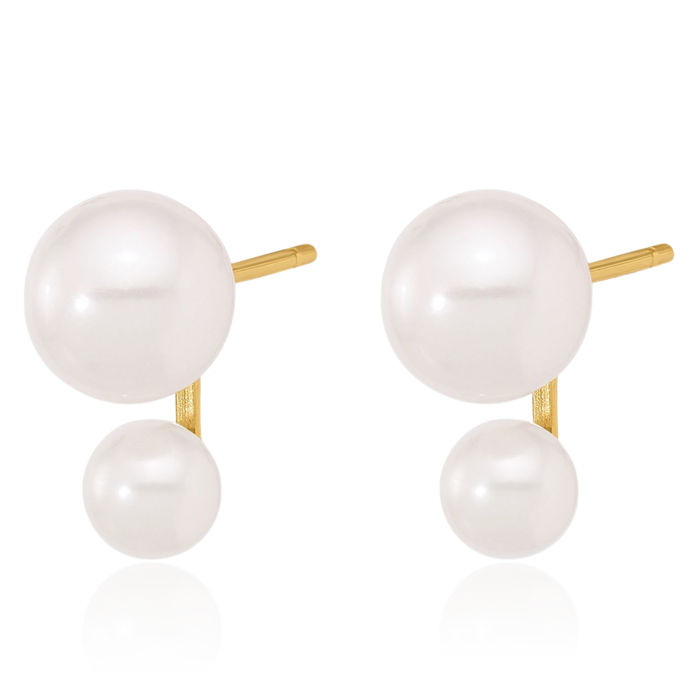 14K Solid Yellow Gold 4mm 6mm White Round Akoya Saltwater Cultured Pearl Stud Earrings