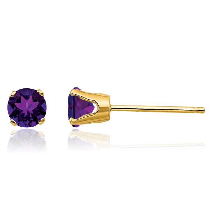 14K Solid Yellow Gold 4mm Purple Amethyst Studs Gemstone Solitaire Earrings February Birthstone Jewelry