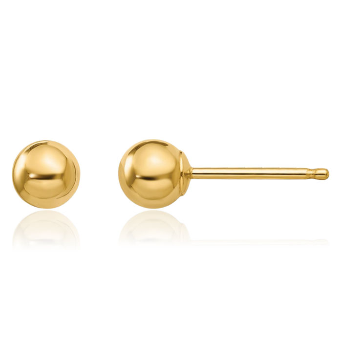 14K Solid Yellow Gold 4mm Ball Stud Earrings