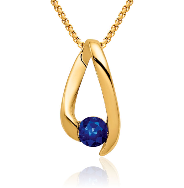 14K Solid Yellow Gold 4mm Blue Sapphire Necklace Gemstone Pendant Charm September Birthstone Jewelry