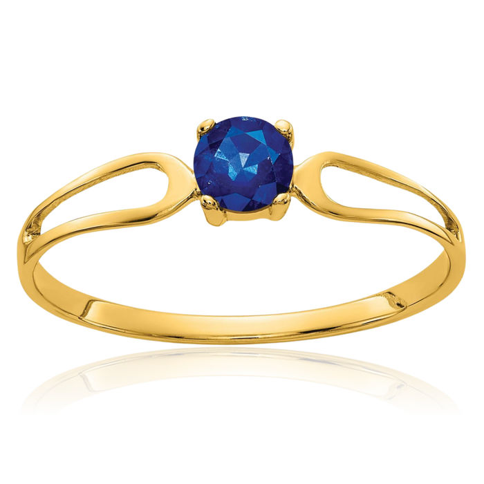 14K Solid Yellow Gold 4mm Blue Sapphire Solitaire Ring Gemstone Band September Birthstone Jewelry