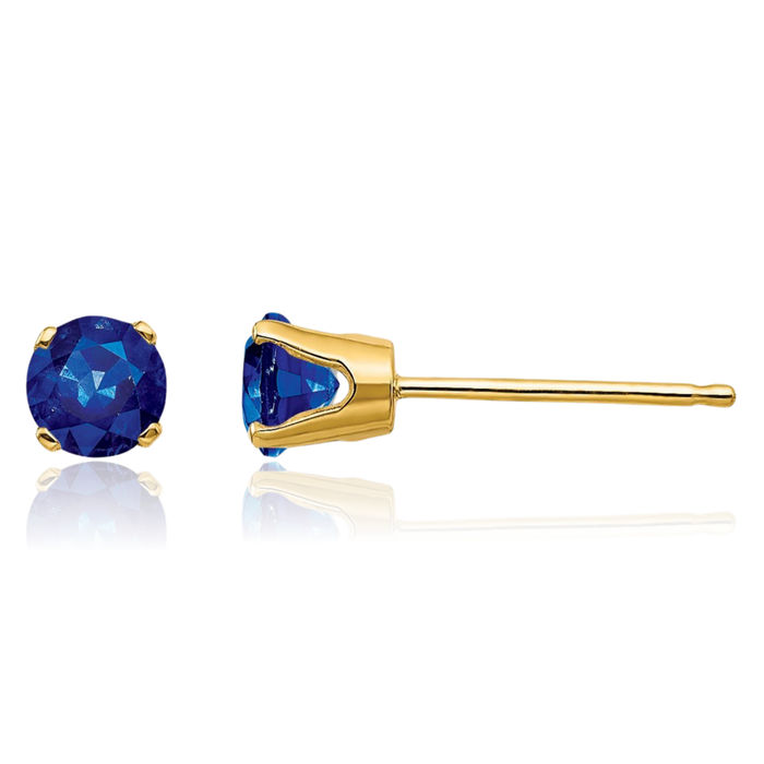 14K Solid Yellow Gold 4mm Blue Sapphire Studs Gemstone Solitaire Earrings September Birthstone Jewelry