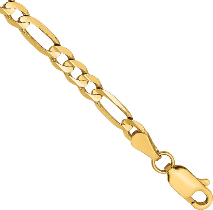 14K Solid Yellow Gold 4mm Concave Figaro Link Chain Bracelet