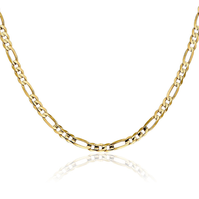 14K Solid Yellow Gold 4mm Concave Figaro Link Chain Necklace