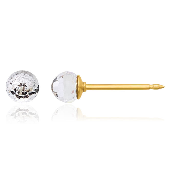 14K Solid Yellow Gold 4mm Rhinestone Crystals Ball Stud Earrings Ear Piercing Studs