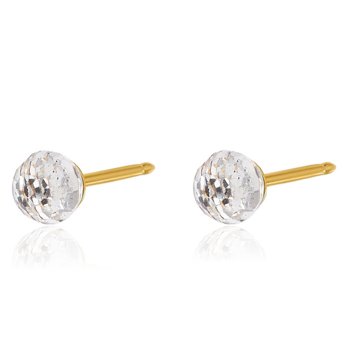 14K Solid Yellow Gold 4mm Rhinestone Crystals Ball Stud Earrings Ear Piercing Studs