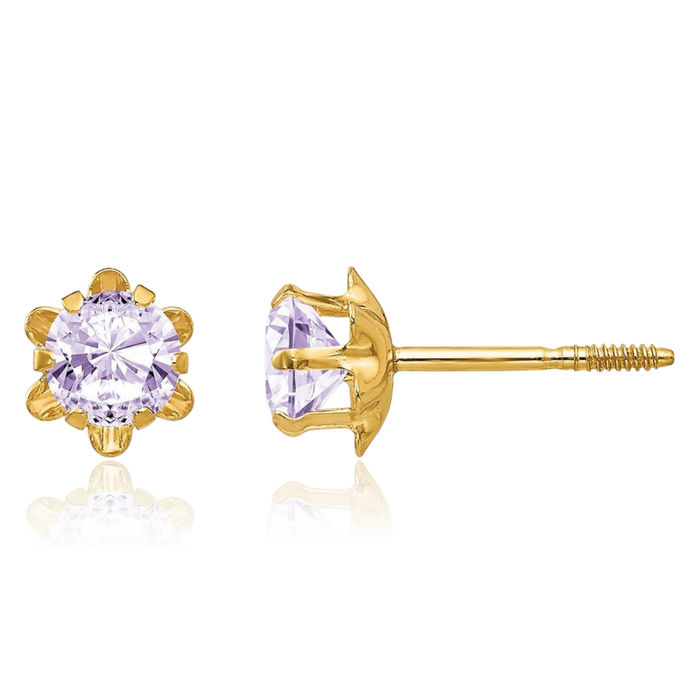 14K Solid Yellow Gold 4mm Cubic Zirconia CZ Screw Back Stud Earrings June Birthstone Jewelry