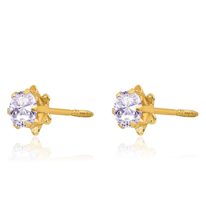 14K Solid Yellow Gold 4mm Cubic Zirconia CZ Screw Back Stud Earrings June Birthstone Jewelry