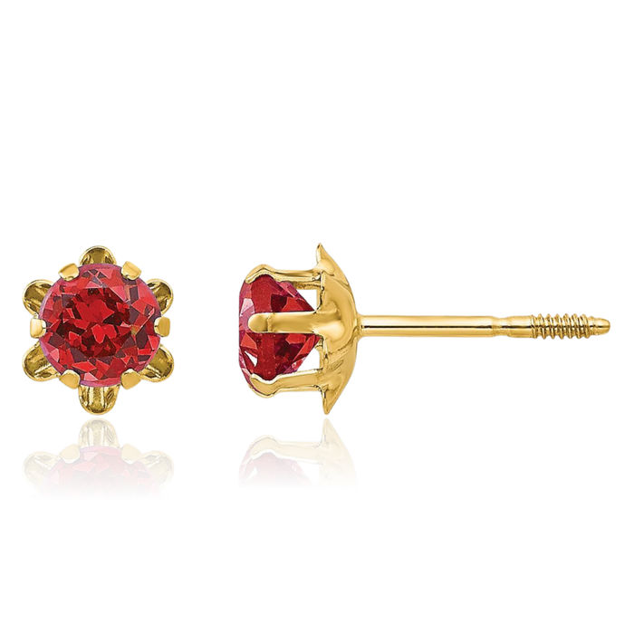 14K Solid Yellow Gold 4mm Cubic Zirconia CZ Screw Back Stud Earrings July Birthstone Jewelry