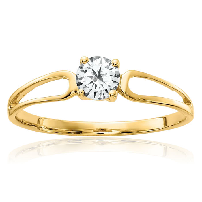 14K Solid Yellow Gold 4mm Cubic Zirconia CZ Solitaire Ring