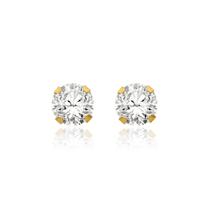 14K Solid Yellow Gold 4mm Cubic Zirconia CZ Stud Earrings