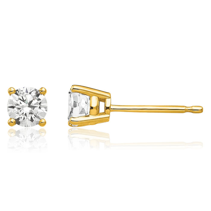 14K Solid Yellow Gold 4mm Cubic Zirconia CZ Studs Gemstone Solitaire Earrings April Birthstone Jewelry