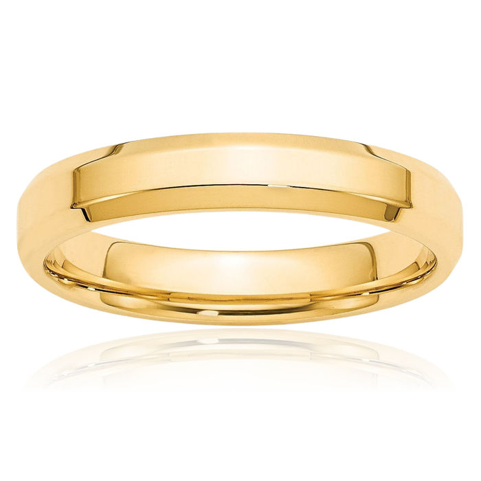 14K Solid Yellow Gold 4mm Edge Comfort Fit Plain Classic Wedding Band Ring