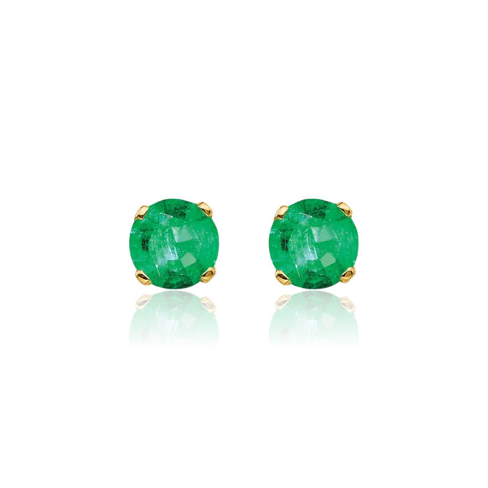 14K Solid Yellow Gold 4mm Green Emerald Studs Gemstone Solitaire Earrings May Birthstone Jewelry