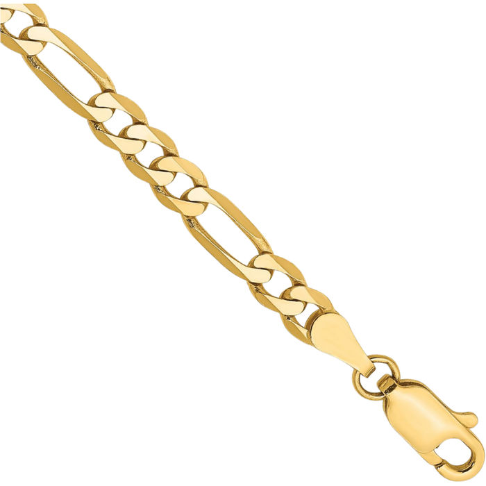 14K Solid Yellow Gold 4mm Figaro Link Chain Bracelet