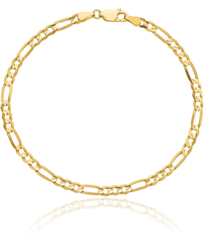 14K Solid Yellow Gold 4mm Figaro Link Chain Bracelet