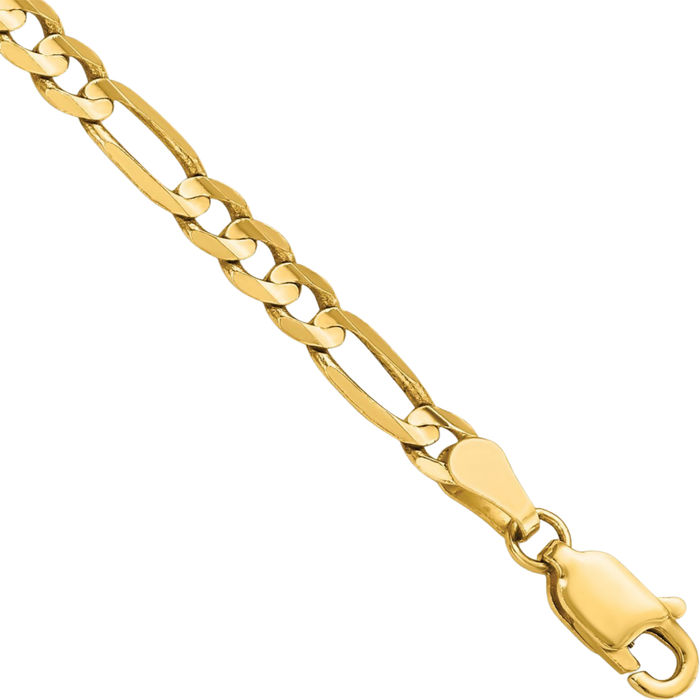 14K Solid Yellow Gold 4mm Figaro Link Chain Bracelet