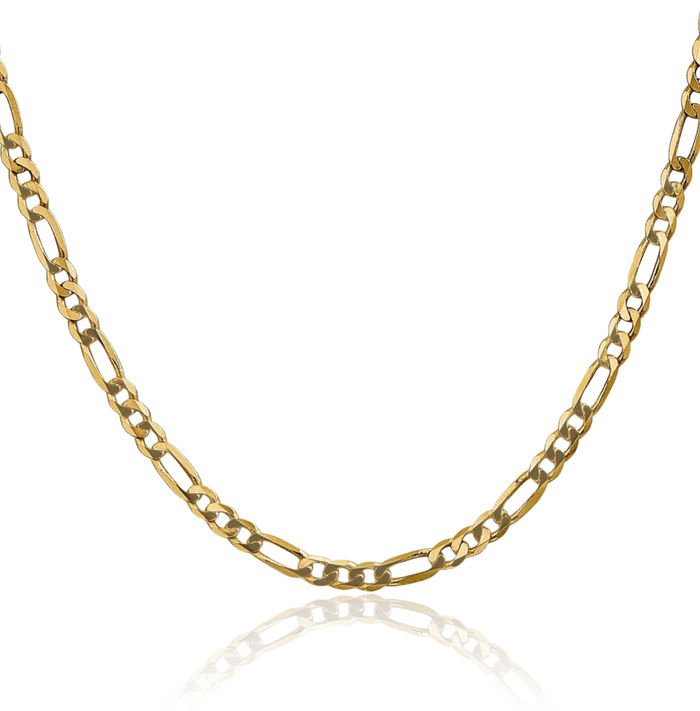 14K Solid Yellow Gold 4mm Figaro Link Chain Necklace