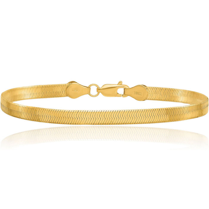 14K Solid Yellow Gold 4mm Herringbone Chain Bracelet