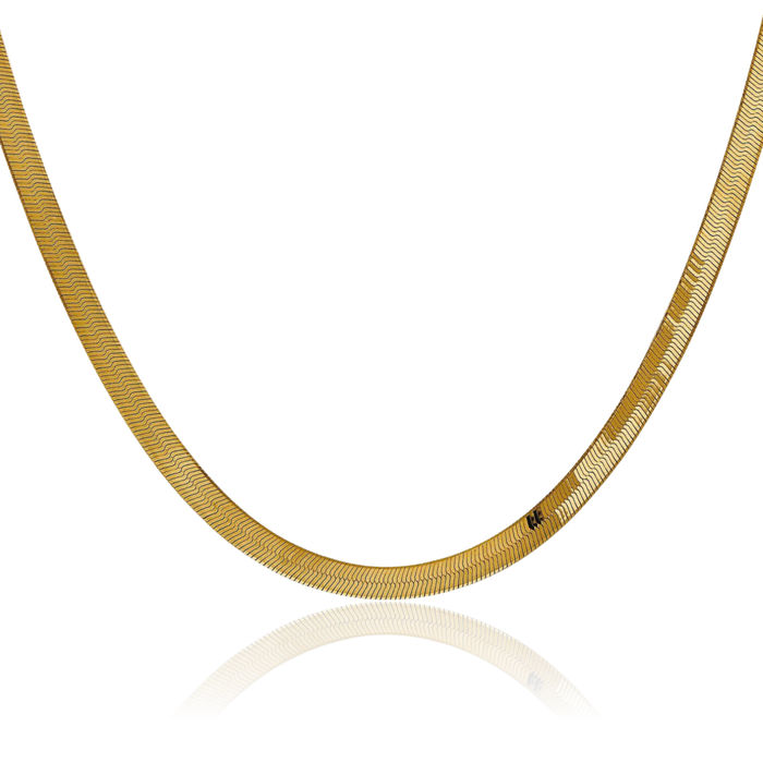 14K Solid Yellow Gold 4mm Herringbone Chain Necklace