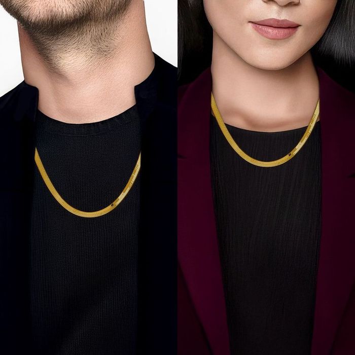 14K Solid Yellow Gold 4mm Herringbone Chain Necklace