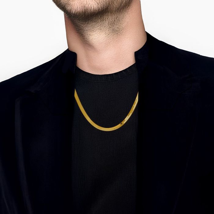 14K Solid Yellow Gold 4mm Herringbone Chain Necklace