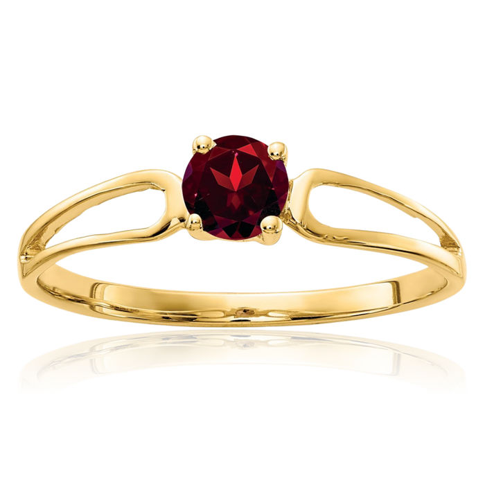 14K Solid Yellow Gold 4mm Red Garnet Solitaire Ring Gemstone Band January Birthstone Jewelry