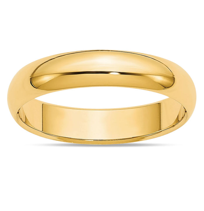 14K Solid Yellow Gold 4mm Half Round Plain Classic Wedding Band Ring