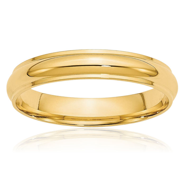 14K Solid Yellow Gold 4mm Half Round Edge Plain Classic Wedding Band Ring