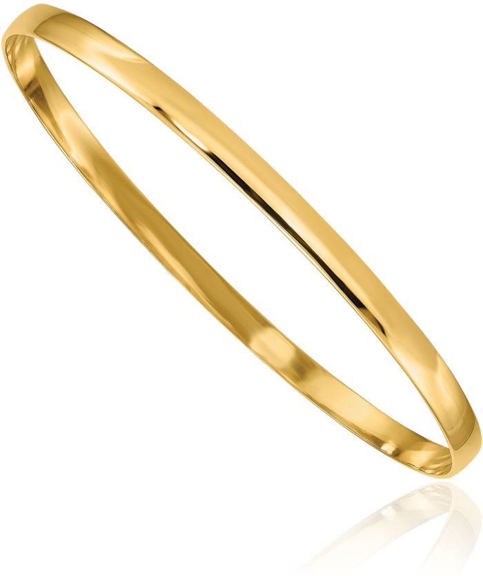 14K Solid Yellow Gold 4mm Half Round Slip On Bangle Bracelet