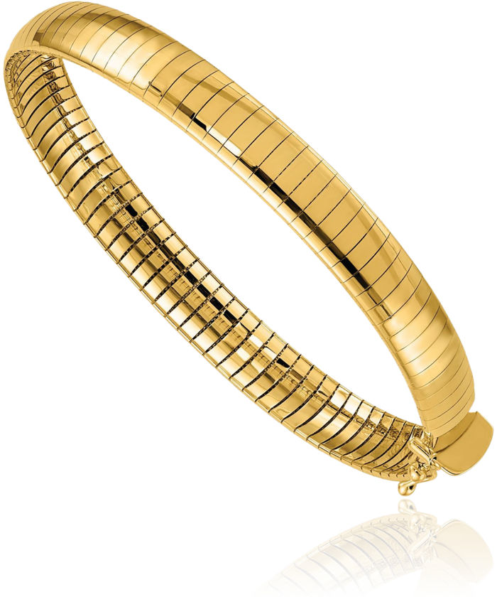 14K Solid Yellow Gold 4mm Cubetto Omega Snake Chain Bracelet