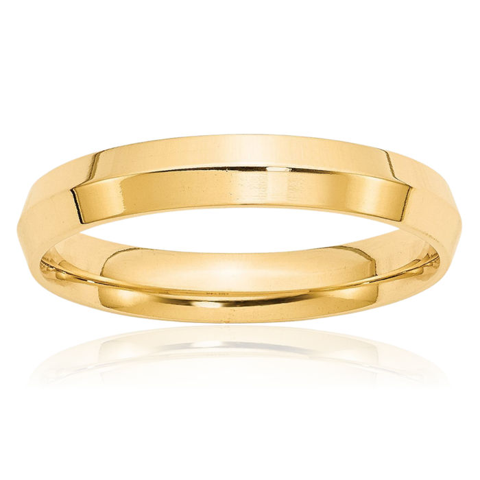 14K Solid Yellow Gold 4mm Knife Edge Comfort Fit Plain Classic Wedding Band Ring
