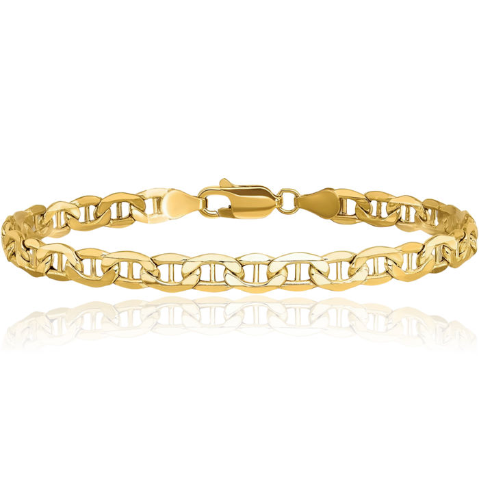 14K Solid Yellow Gold 7mm Anchor Mariner Link Chain Bracelet