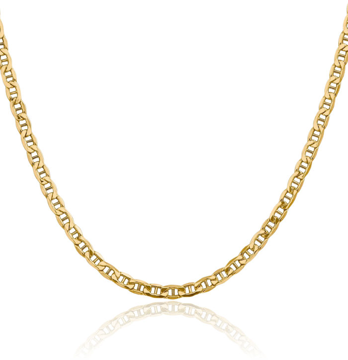 14K Solid Yellow Gold 4mm Anchor Mariner Link Chain Necklace